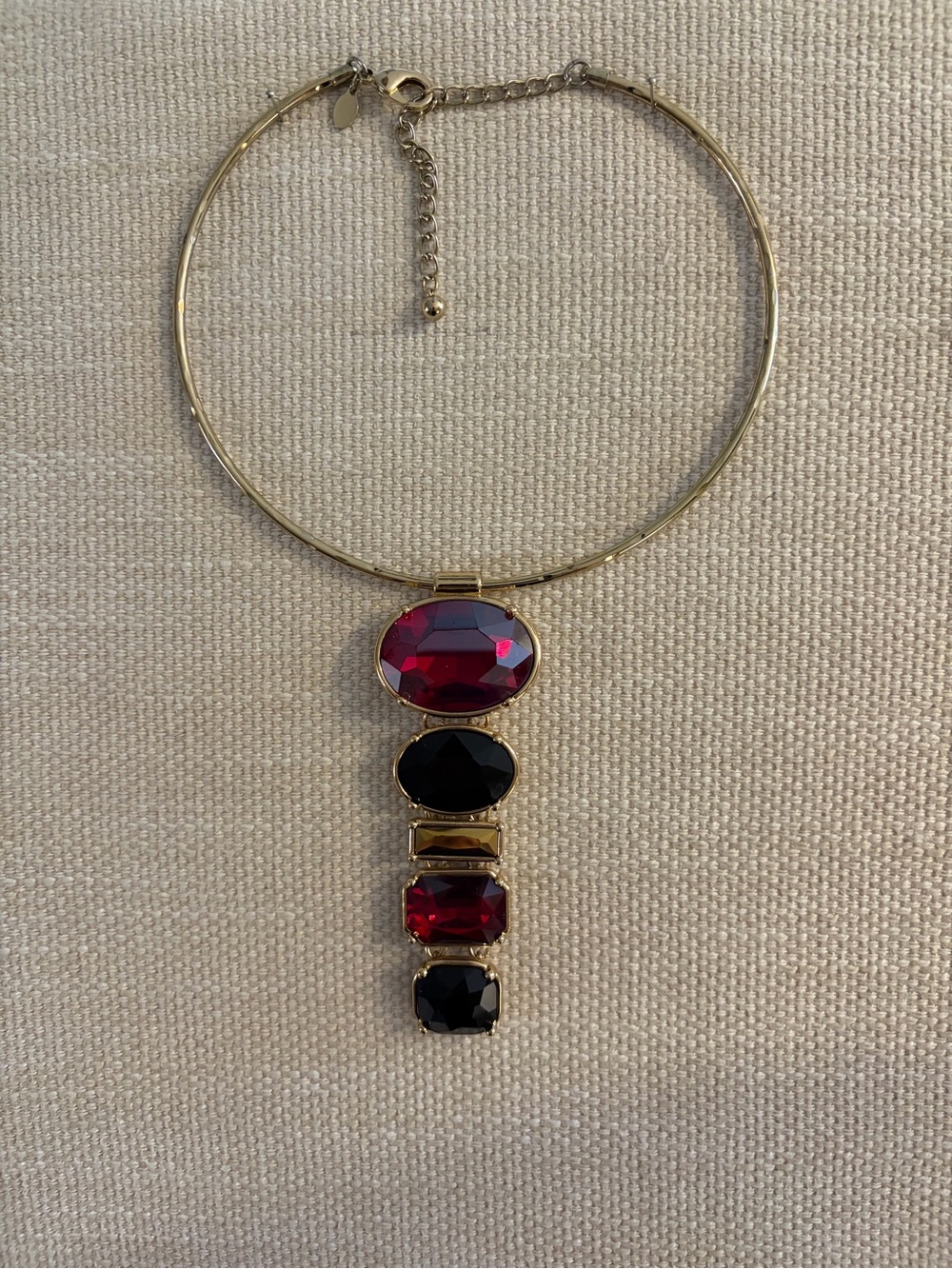 Chico's Gold-Tone Necklace with Red and Black Gem Drops